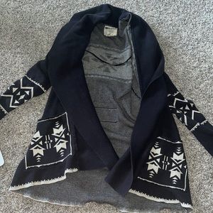 dark gray aztec style sweater with tie